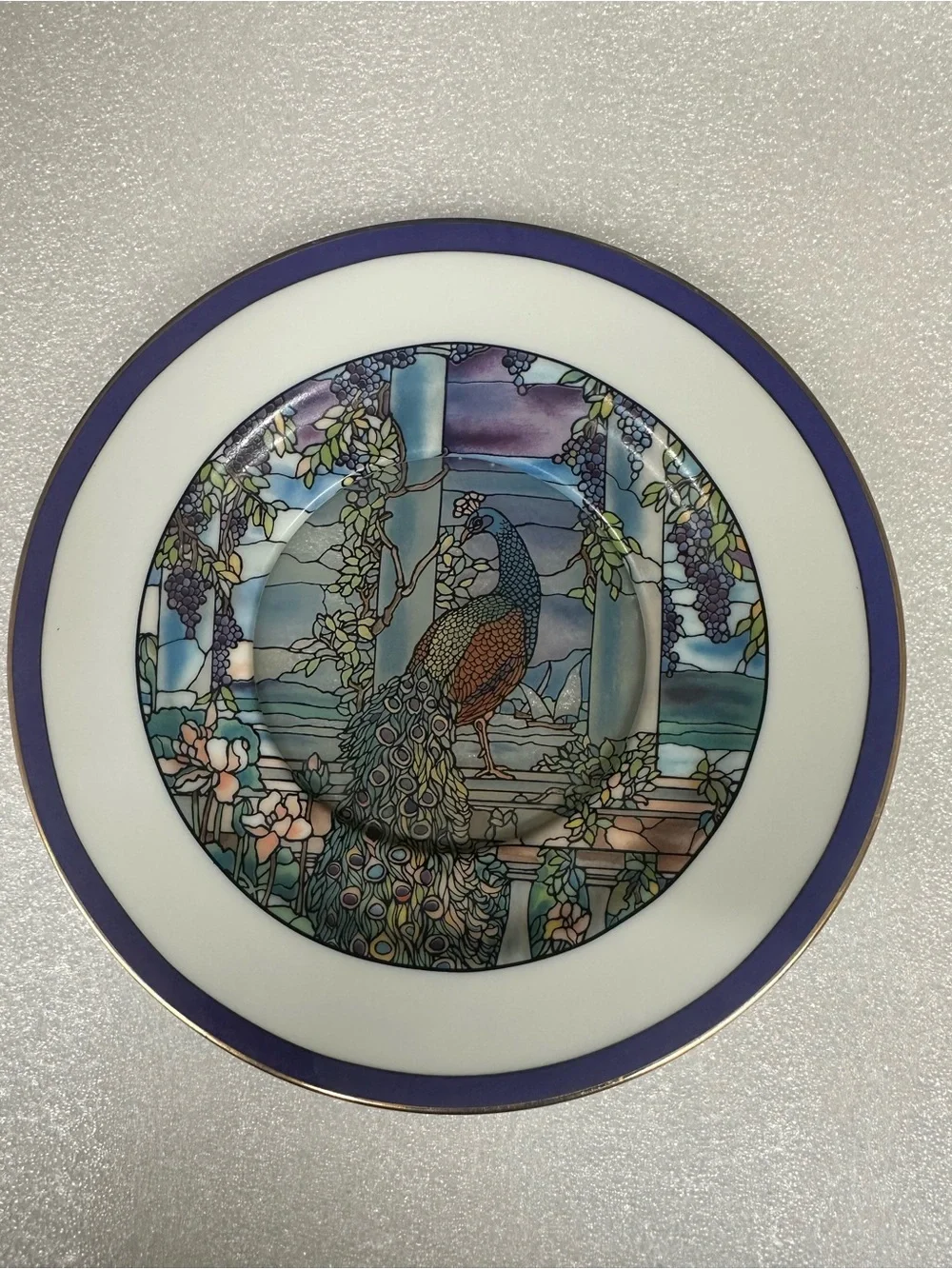 Vintage Decorative Peacock Motif Porcelain Plate - Golden rim.